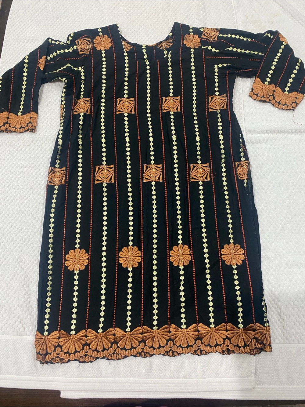 Black Embroidered  Tunic with Orange Floral Accents